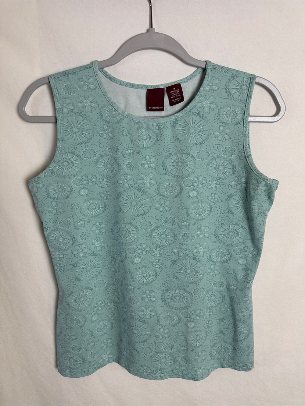 Merona teal sleeveless floral tank top/shell, size M